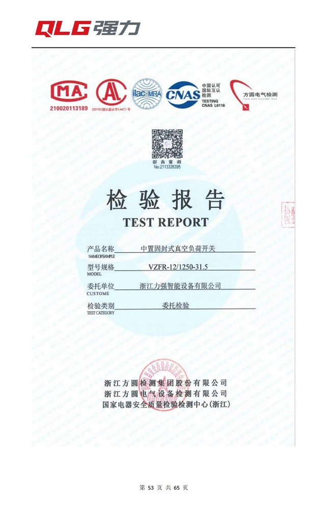 Central-mounted solid-sealed vacuum load switch test report